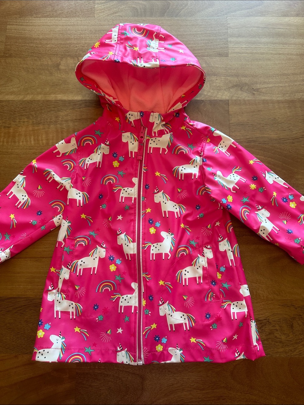 Wippette Pink Unicorn Raincoat with Rainbow Accents